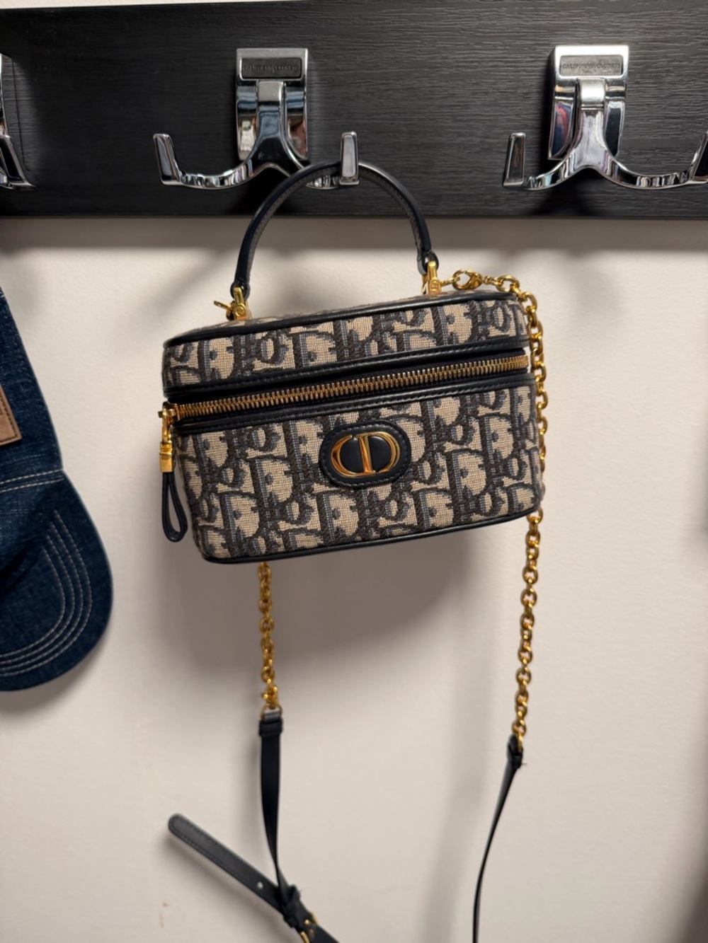 Dior Beige & Black Monogram Vanity Crossbody with Gold Hardware